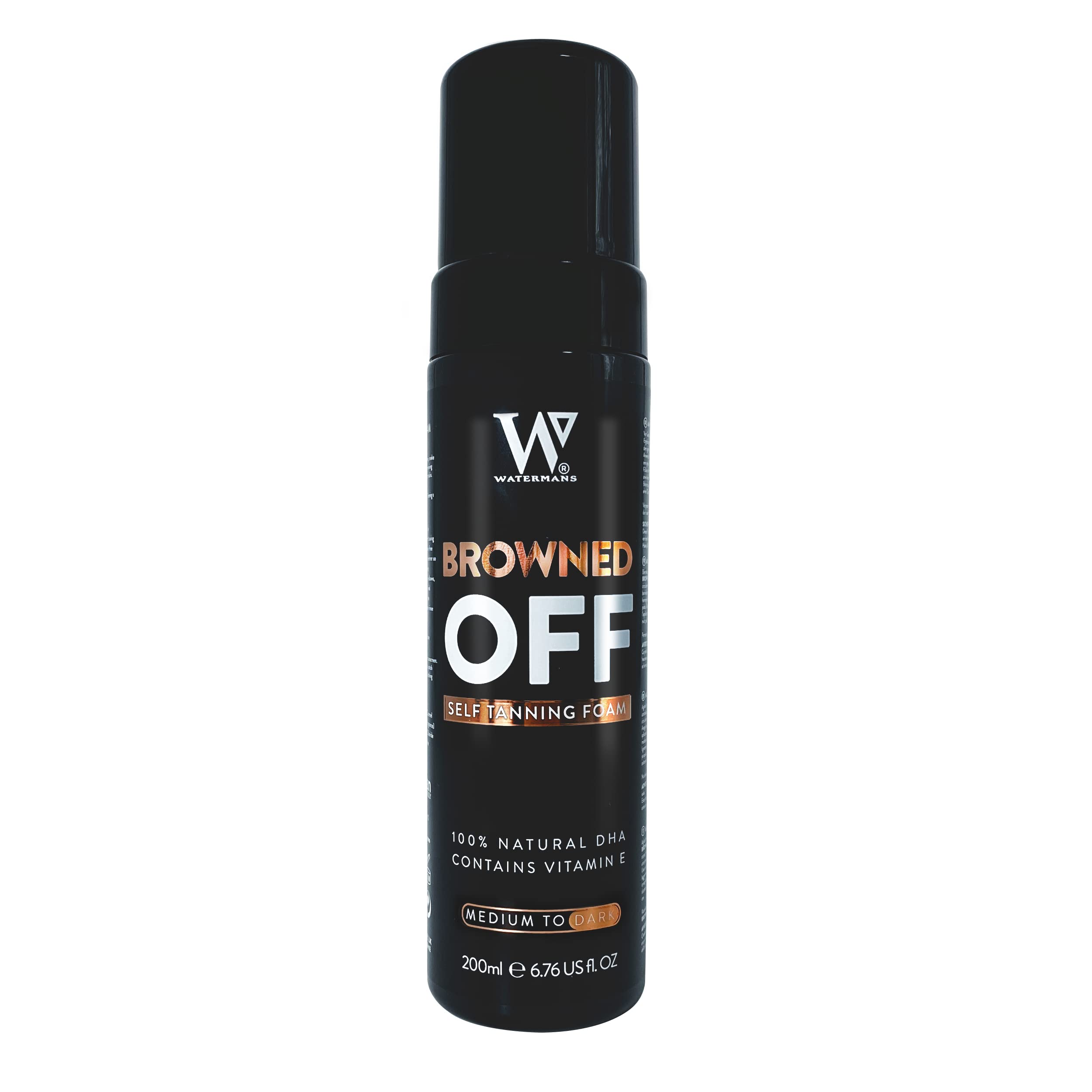 Browned Off® Medium to Dark (200ml) Watermans Self Tanning Mousse with Aloe Vera, Vitamin E, Fast Drying Vegan Best Fake Tan.