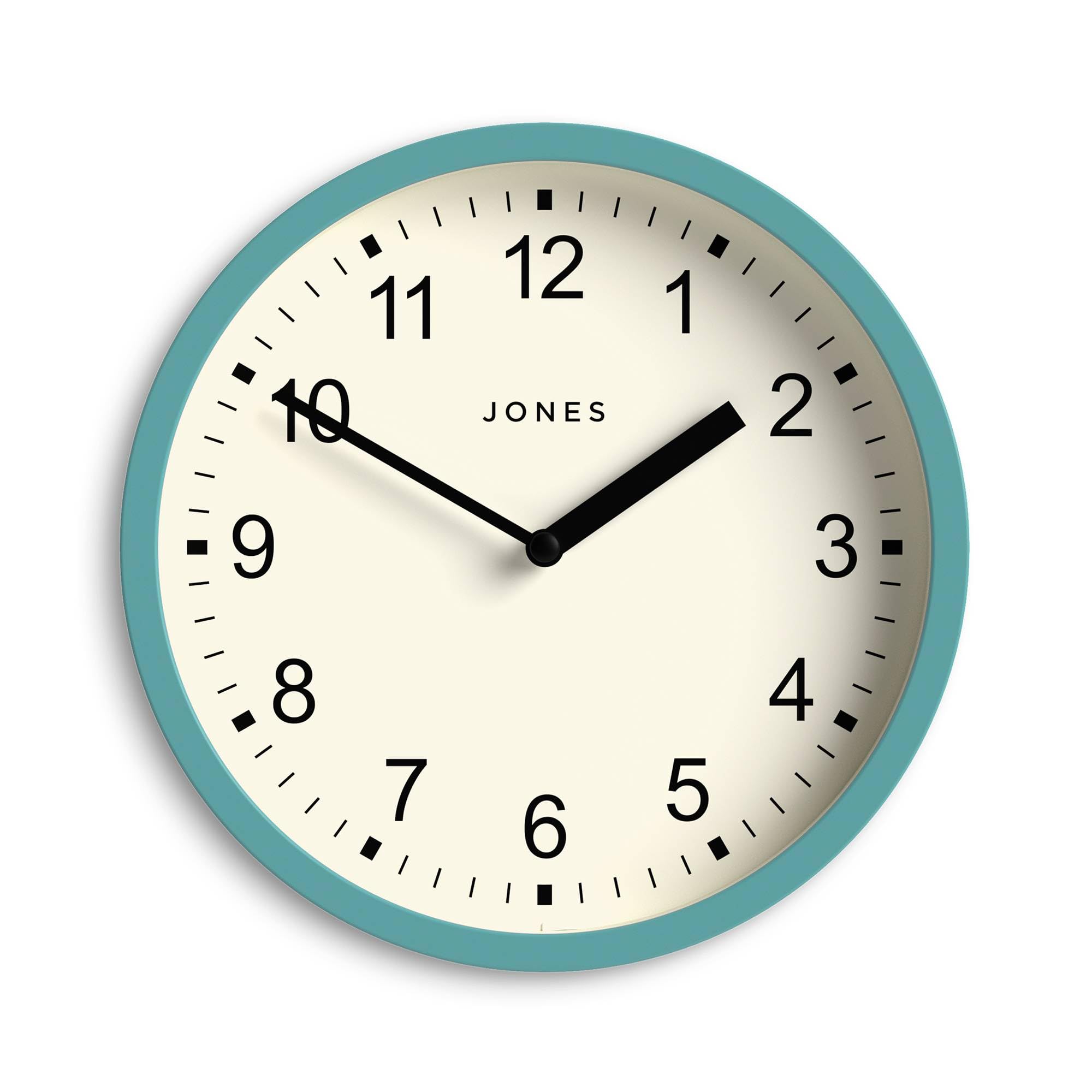 Jones Clocks® Spin wall clock | Small modern round clock | 20cm | Teal blue | Easy to read numbers | Ideal for kitchen, office, children’s room or any small space