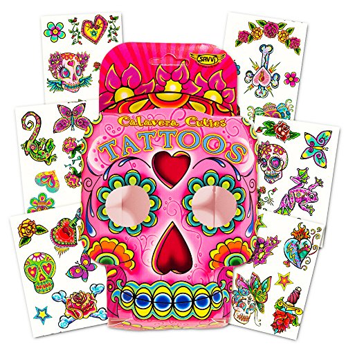 Day Of The Dead Sugar Skull Stickers And Tattoos Party Favors Pack
