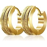 Stainless Steel Hoop Earrings For Men's Women's,Silver/Gold/Black/Blue Hypoallergenic Round Huggie Earrings,Fashion Punk Earrings Piercing Jewelry,Simple Stylish Loop Earring,Gift for Him Her Birthday