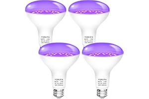 YQNLIFA 4 Pack 15W LED Black Light Bulb, 385-400nm, BR30 for Glow in The Dark, Blacklight Bulb for Glow Party, Fluorescent Poster, Body Paint, Halloween