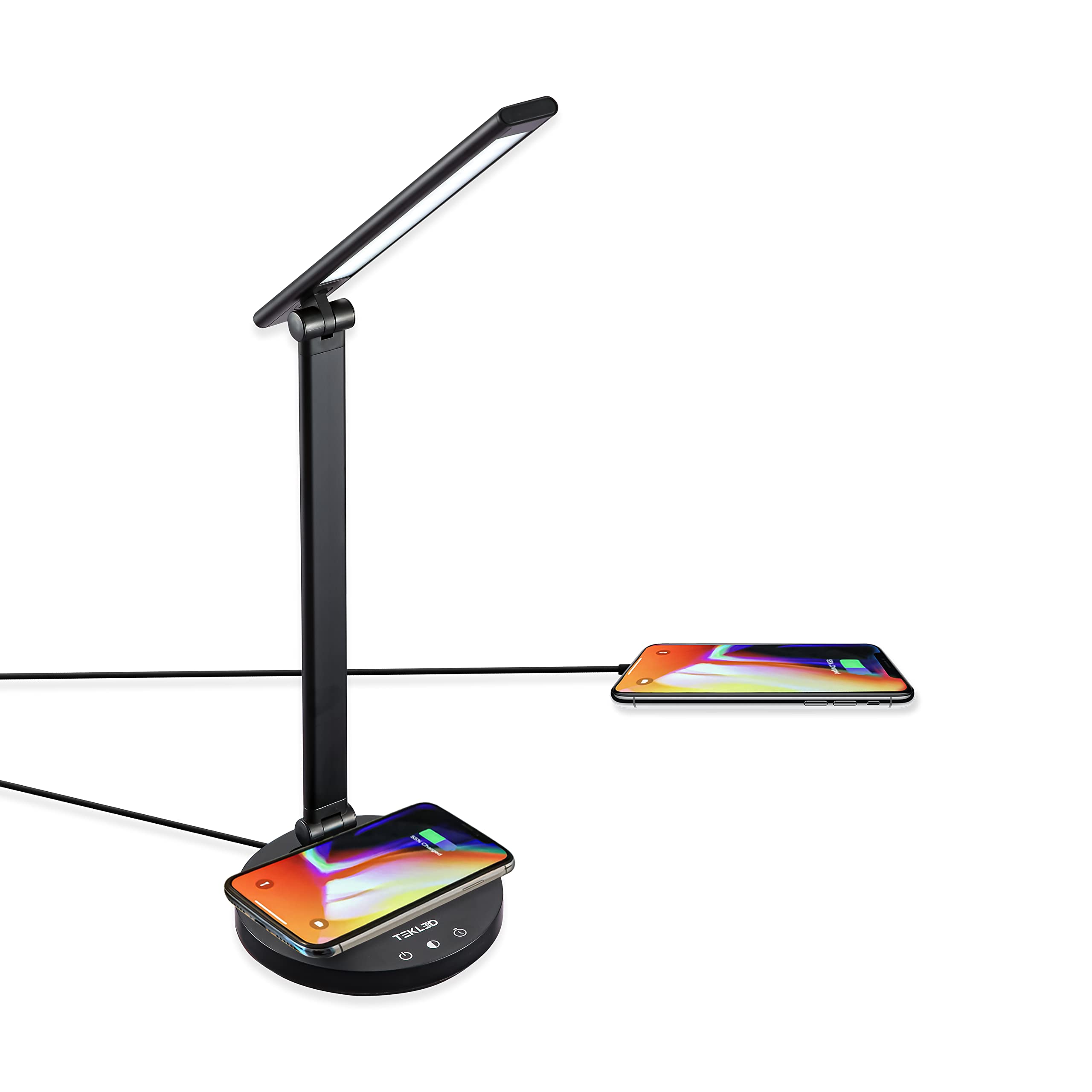 TEKLED® LED Desk Lamp with Wireless Charger | 5-Level Dimmable Flexible Gooseneck | Capacitive Touch Switch | USB Charging Port | Eye Protection Bedside Reading Office Work Students | 10W 30 LED 350LM