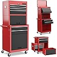 Goplus 6-Drawer Rolling Tool Chest, 3-in-1 Tool Box Organizer w/Auto Locking System & Lockable Wheels & Sliding Drawers & Detachable Top, Tool Storage Cabinet for Garage Workshop (Red + Black)