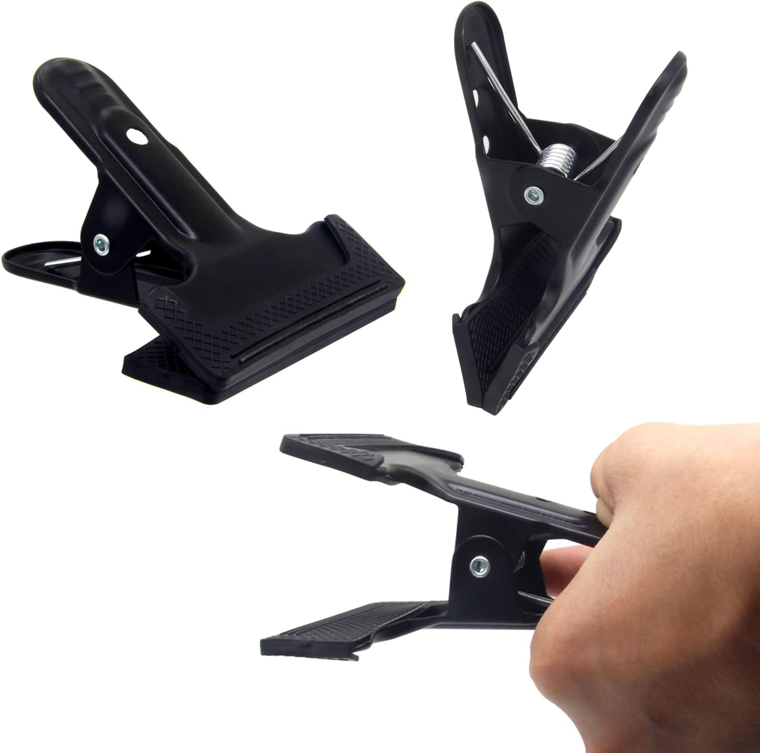 2 Pack 4-1/4" Heavy Duty Spring Clamps Clips, Black Metal Rubber Hinge Clip File Clamps for Photography Background Stands, Home Improvement Projects (2.17" Opening)