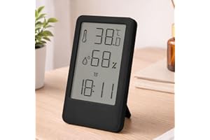 Desktop/Wall-Mount Thermometer & Hygrometer with Large Screen, 12/ 24H Time Display, High-Precision Room Monitor with Alarm, 