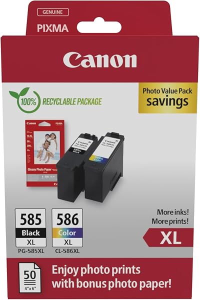 Canon PG-585XL CL-586XL Genuine Ink Cartridges Pack of 2 50 Sheets Photo Paper