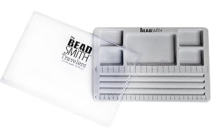 The Beadsmith Mini Bead Board, Grey Flocked, 4 Straight Channels, 5 Recessed Compartments, 7.75 x 11.25 inches, Design Boards