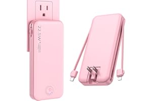 Nusyddy 22.5W Super Fast Charging Portable Charger with Wall Plug,12000mAh USB-C Power Bank Built-in 2 Cable, Lightweight Phone Charger Travel Battery Pack for All iPhone, Samsung, Tablets