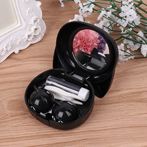 Bettal Cute Cat Shaped Contact Lens Case Travel Kit Mirror +Bottle + Tweezers Container Holder (Black)