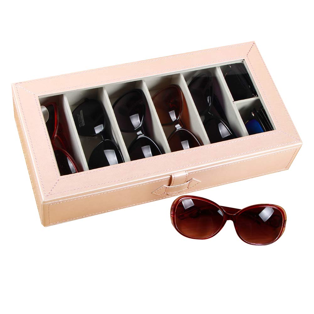 Boxes Transparent Rectangular 7 Eyeglasses Display Storage Box Caddy For Home Bedroom Nightstand Beside Table Business Trip Gift Sunglasses Case For Multiple Glasses Organizer Leather White Jewelry