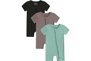 Jimonda Boys Baby Girls Short Sleeve Romper Unisex Baby Footless Pajamas With Viscose 2-Way Zipper Front 3Pcs0-24Months