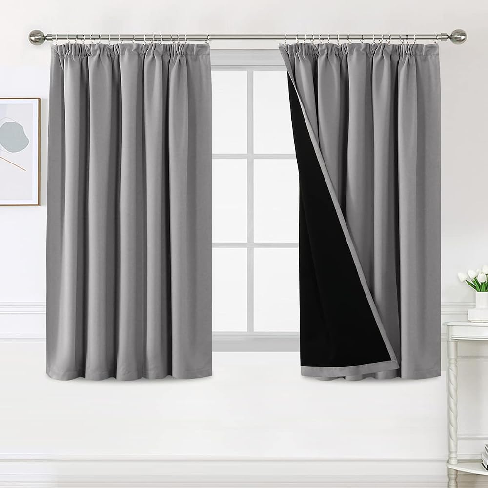 BellaHills 100% Blackout Curtains 46x54 Dove Grey 2 Panels Pencil Pleat