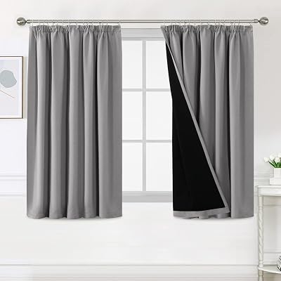 BellaHills 100% Blackout Curtains 46x54 Dove Grey 2 Panels Pencil Pleat