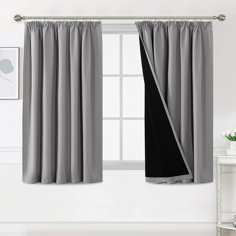 BellaHills 100% Blackout Curtains 46x54 Dove Grey 2 Panels Pencil Pleat