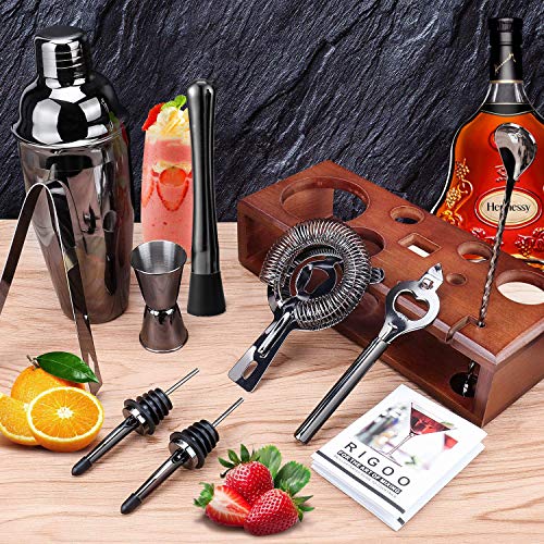 Cocktail-Shaker Set Barkeeper-Set mit Ständer schwarz 24 oz für Tequila Whiskey, Bar Kit Drink Mixer Shaker Set inkl… – Bild 5