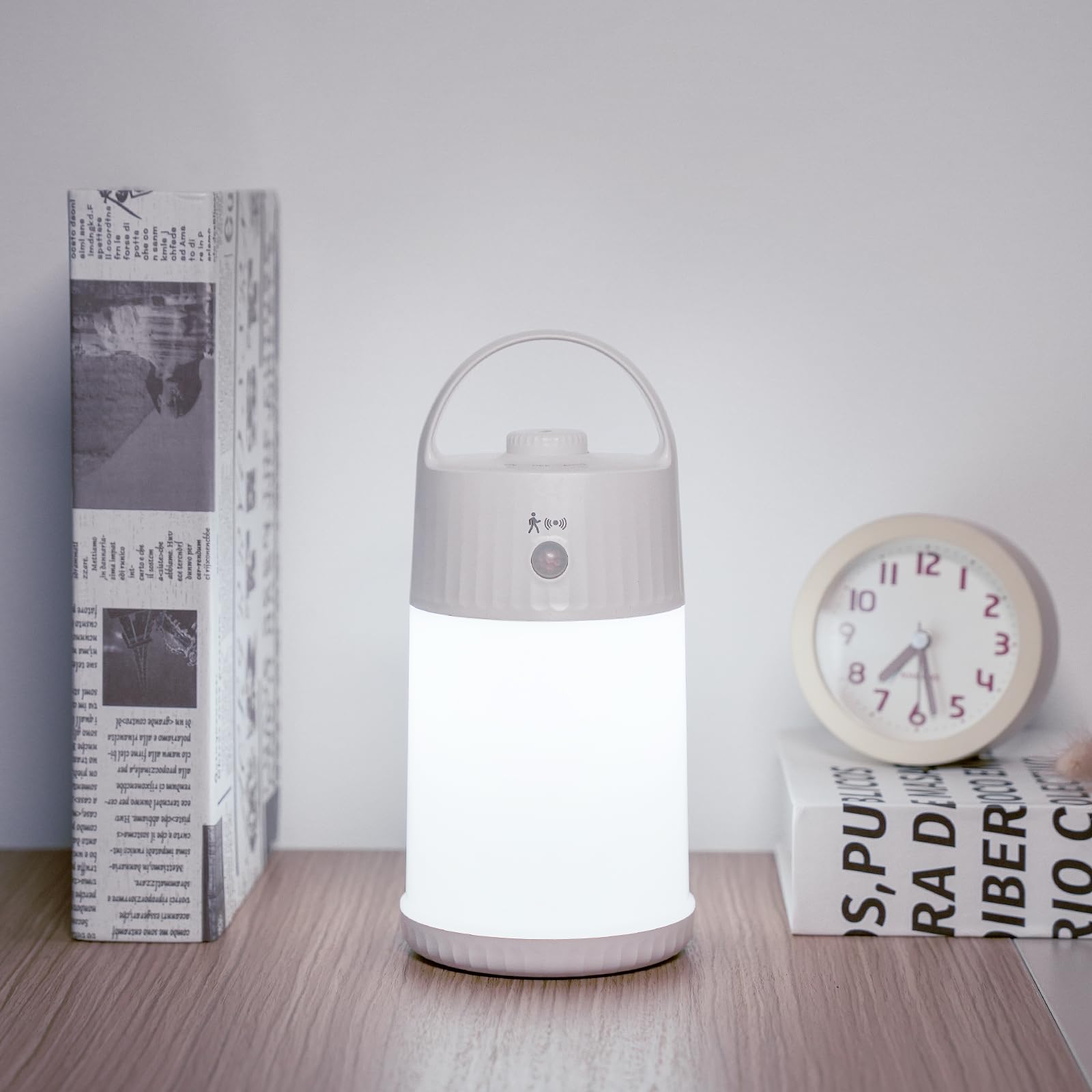 Photo 1 of Motion Sensor LED Night Light - Cordless Battery Powered Table Lamp, Portable Lamps Lantern for Outdoor Camping Tents, 4 Brightness Level, Press Dimmable Safe Night Lights, 1 Pack (White)
