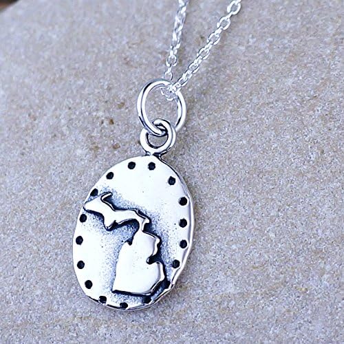 Silver Michigan Necklace, Sterling State Pride Charm on 18" chain
