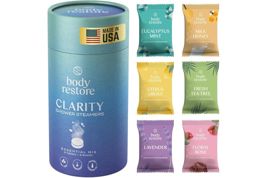 Body Restore Shower Steamers Aromatherapy 6 Pack – Christmas Stocking Stuffers for Men, Birthday Gifts for Women, White Elephant, Relaxation, Self Care – Clarity
