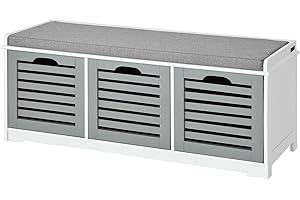 SOBUY Haotian FSR23-HG, Storage Bench with 3 Drawers & Padded Seat Cushion, Hallway Bench Shoe Cabinet Shoe Bench