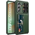 Vihibii for Samsung Galaxy S24 FE Case with Card Holder (4 Cards) & Slide Lens Cover & Kickstand & Raised Edges Protect Screen, Shockproof Rugged Case for Samsung Galaxy S24 FE 6.7" 2024,Green