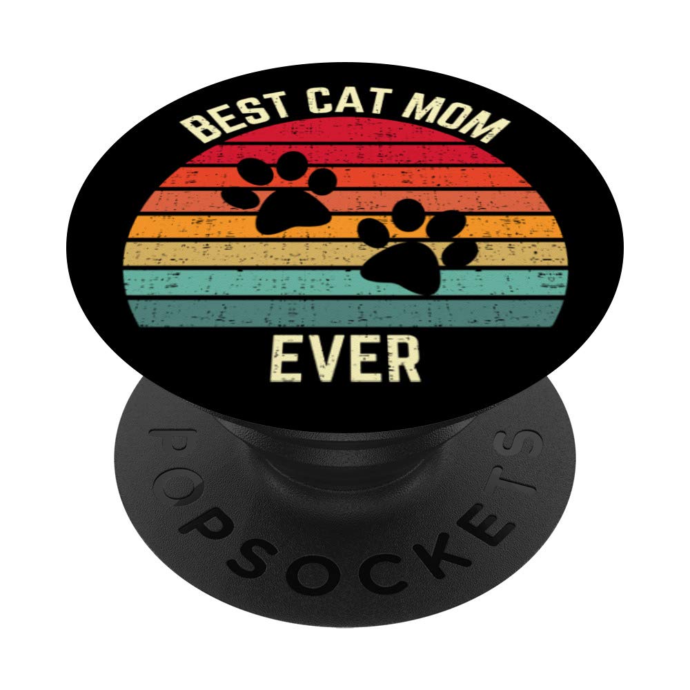 vintage retro sunset best cat mom ever kitten pet lovers PopSockets PopGrip: Swappable Grip for Phones & Tablets