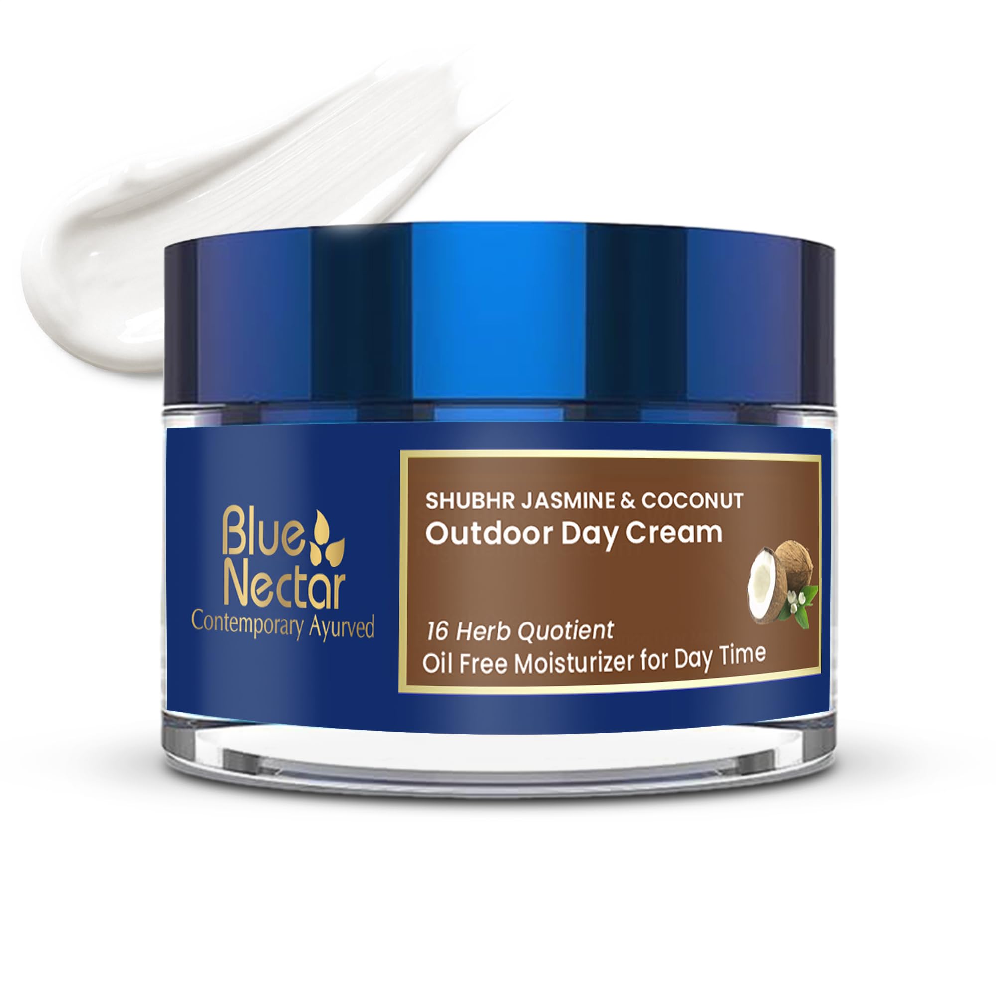 Blue Nectar Coconut SPF 30 Sunscreen Face Cream for Plant Based Sun Protection | Oil Free Vitamin E Face Moisturizer for Oily & Sensitive Skin (16 Herbs, 50g)