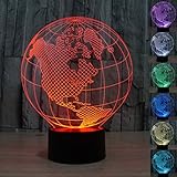 WONFAST® 3D World American Globe Optical Illusion Lighting 7 Colors Change Touch Switch LED Table Lamp Children's Night Light for Home Decoration Household Bedroom