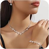 CLOORDE Silver Jewelry Set for Women Sparkly Silver Prom Jewelry Set Shinny Rhinestone Choker Necklace Elegant Crystal Bracelet Bridal Earrings Wedding Prom Outfit Accessories for Her