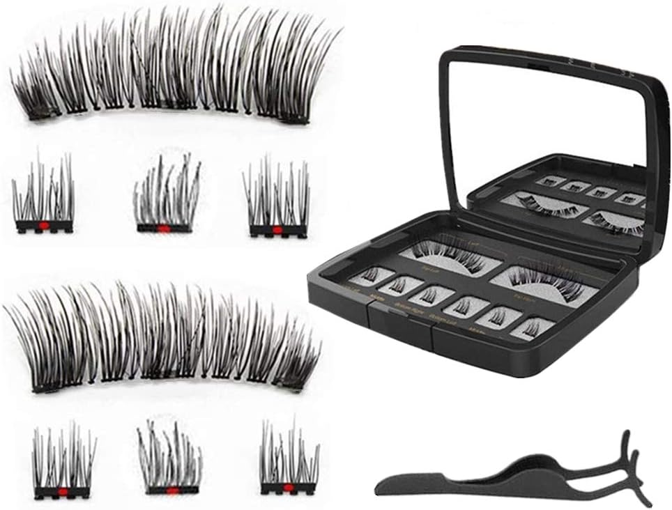Magnetic Eyelashes, Naturally Looking Full Lashes, 0.2mm Ultra Thin Magnet, Lightweight & Easy to Wear, 3D Reusable Eyelashes with Tweezers