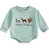 KKCVMOMOQ Baby Boy Hunting Outfit Newborn Daddys Hunting Buddy Mallard Duck Sweatshirt Bubble Romper Onesie Baby Fall Clothes (Blue, 0-3 Months)