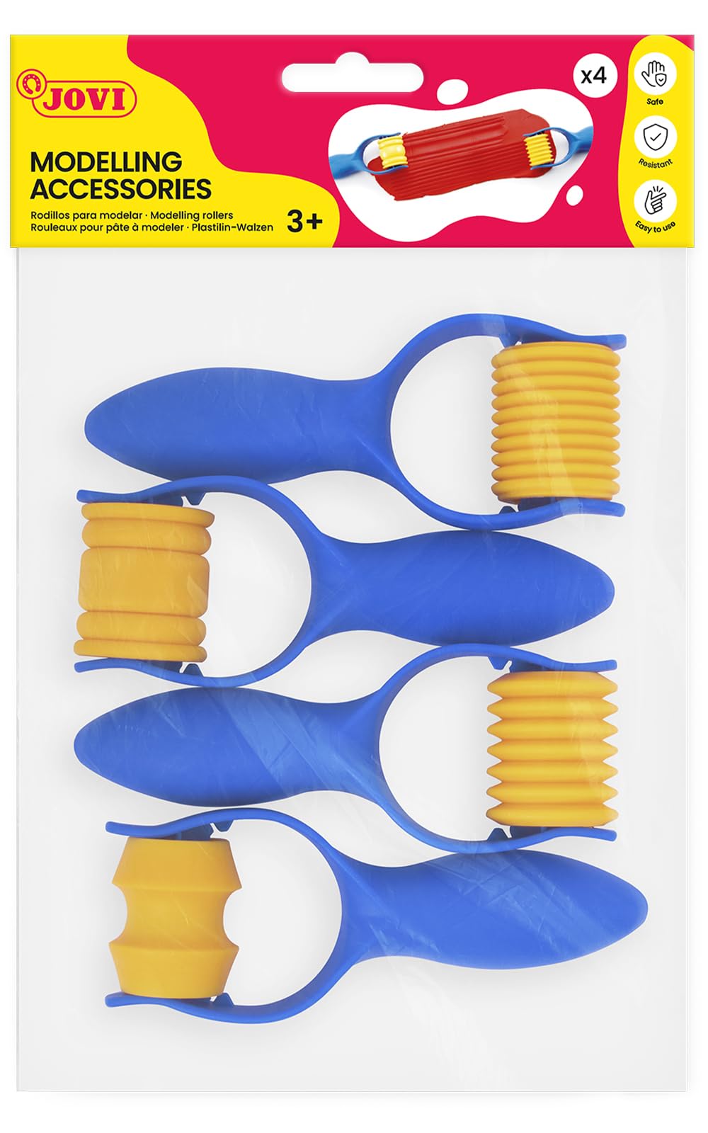 Jovi Plastic Kneading Rollers for Decorating Clay - 4 Different Models in a Bag - Crafting Tool - Kneading Roller - Kids