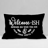 Burosev Funny Welcomeish Soft Throw Pillow Cover, Rustic Welcome-Ish Decorative Pillowcase, Farmhouse Welcome Ish Decor Decorations for Home Couch Sofa Living Room (12 x 20 Inch)
