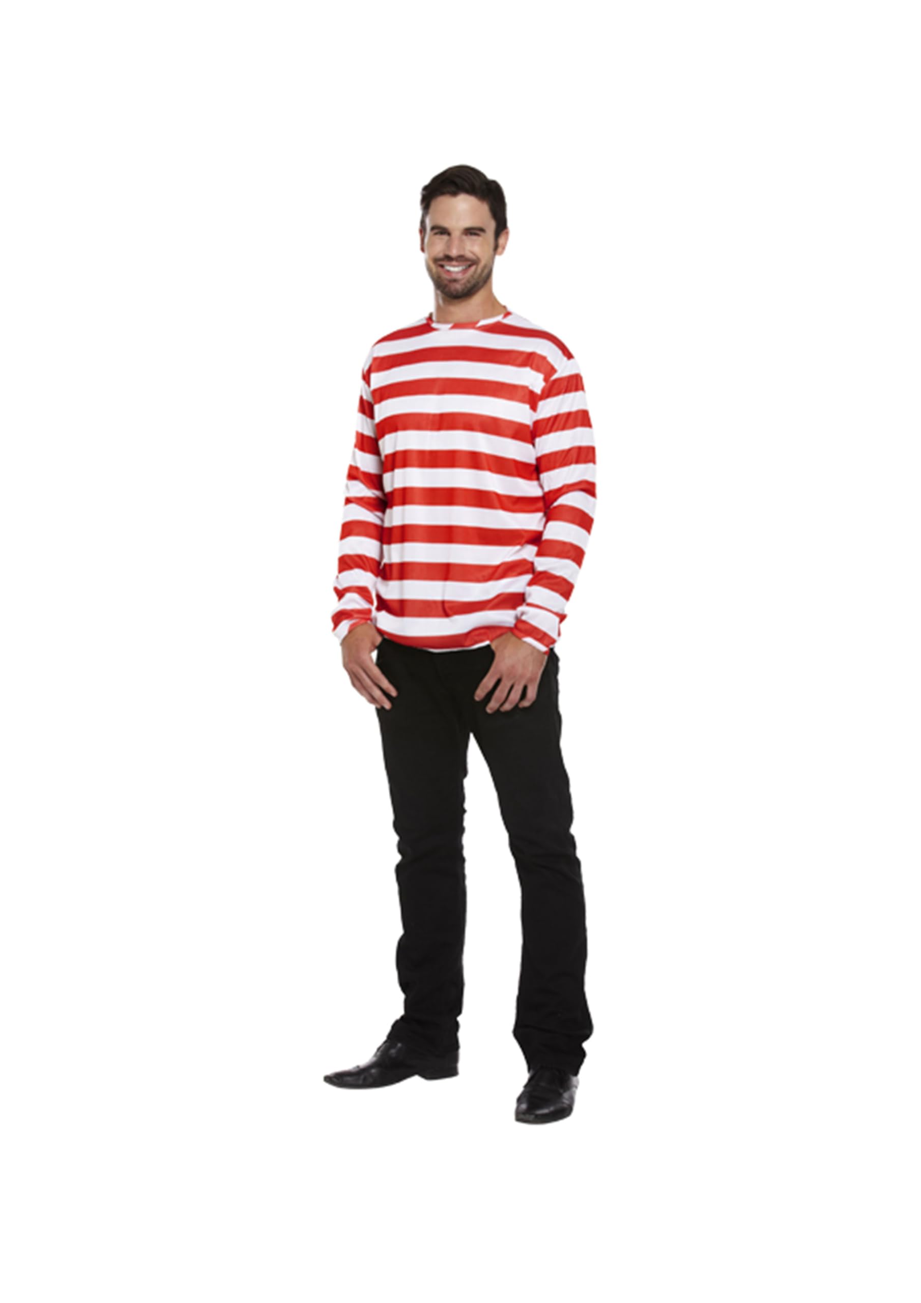 HENBRANDT Adult Men’s Red and White Striped Top with Long Sleeves One Size Mens Fancy Dress Costume
