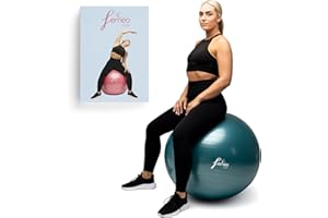 Femeo® Yoga Ball for Exercise, Stability, Pregnancy Pilates & Birthing | 100 Page Book | Over 50 Workout Exercises | Anti Burst