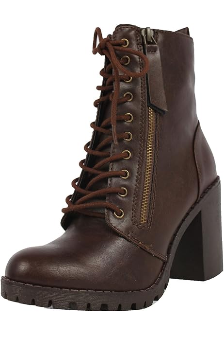 soda women's malia faux leather lace up chunky ankle boot