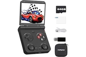 AMPOWN 2025 New Miyoo Flip V2 Handheld Game Console 64GB,3.5-inch 640*480 IPS Screen 3000mAH Battery Portable Video Gaming Console with Storage Case retroid Pocket flip 2 Retro Gaming Console Black