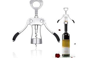 Craft Dazzle Professional Wing Corkscrew - Zinc Alloy Wine Opener with Non-Slip Silicone Handle - Multifunctional 2 in 1 for 