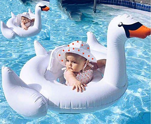 Baby inflatable swan cushion pool float - anthonygift cartoon white swan cushion swimming ring PVC material 8-24months for swimming party 1 swimming cushion 1 repair glue 2 repair patch (Bag package)