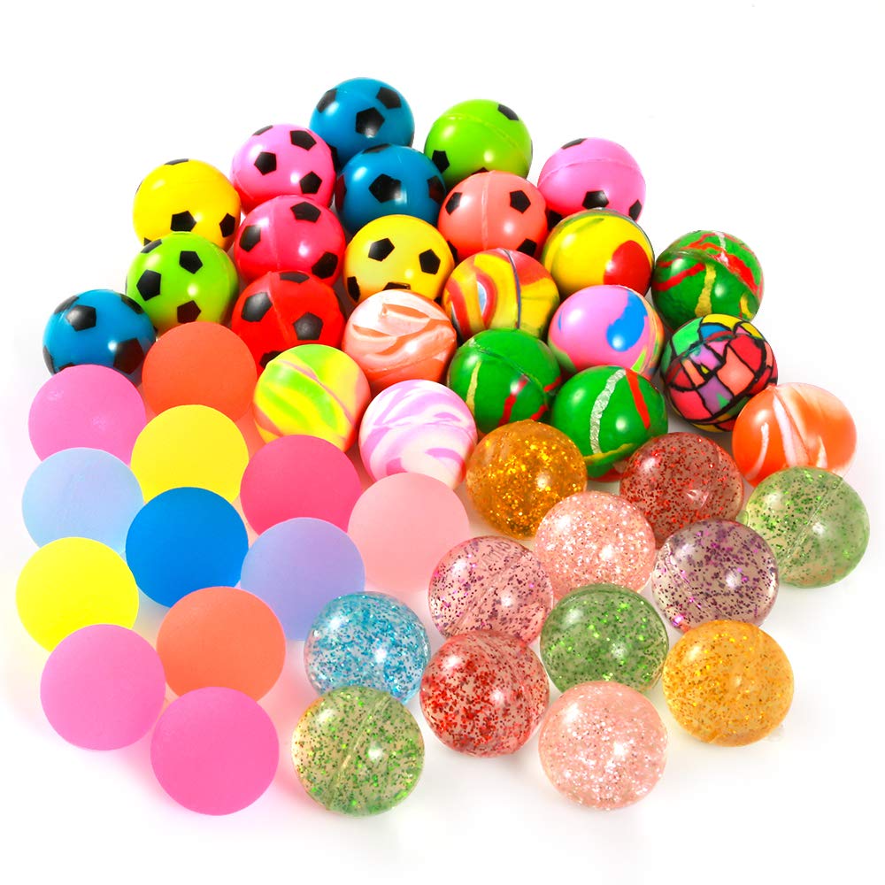 Pllieay 48-Piece Bouncy Ball Bulk Set - 4 Styles, 25mm Diameter, Mixed Colours, Neon, Football & Gold Powder Series for Party Bag Fillers