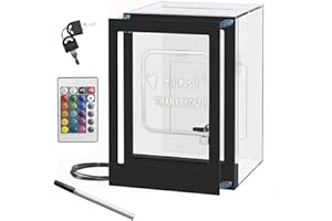 GDGJWL 18-Color LED Acrylic Tip Jar for Bartender with Remote Control, Lockable Cash Slot & Customizable Magnetic Sign(5.9"x5.9"x8.8") – USB-Powered Donation Box for Restaurants, Bars, Charity Events