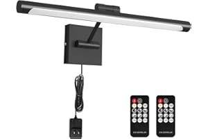 THECHAM LED Picture Light with 2 Remote, Plug in Wall Light 10ft Cord, 12W 980Lumens Brightness Dimmable Gallery Painting Light Adjustable Arm, Timer Off Art Light Over Picture Frame, Black
