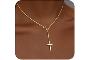 POXTEX Christian Gifts for Women Cross Necklace for Women 14K Gold/Silver Plated Infinity Long Charm Necklace Trendy Non Tarnish Waterproof Jewelry Religious Baptism Faith Gifts Christmas Stocking Stuffers