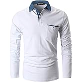 GHYUGR Men's Long Sleeve Polos Contrasting Colors Design Golf T-Shirt Casual Polo Shirts