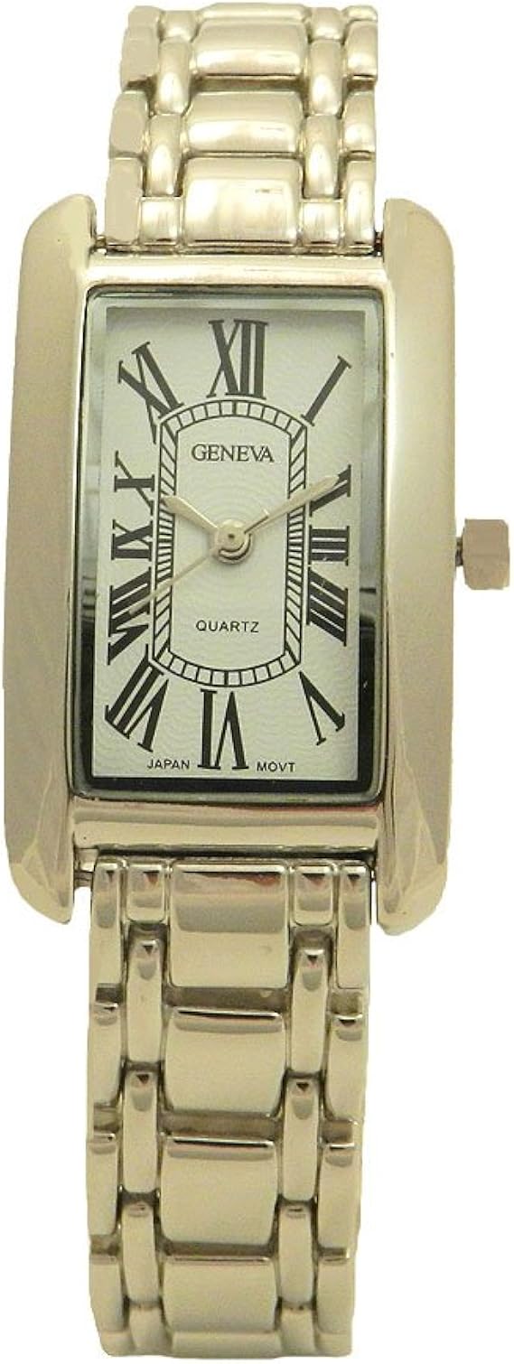Stainless Steel Silver Tone Roman Numerals Wavy Pattern Dial Rectangle Case Slender