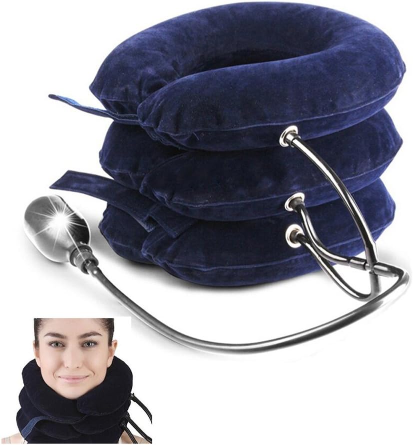 Siwei® 3 Layers Neck Cervical Traction Device Brace Head Shoulder Pain Machine Relax Brace Support Pillow Relaxing Mobility Healthy Life Soft Air Pneumatic Neck protector support Blue