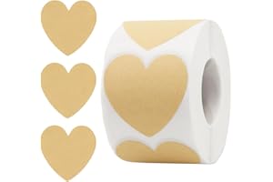 Anwyll Heart Gift Stickers - 500Pcs 1.5Inch Natural Brown Heart Shaped Labels Stickers Self-Adhesive Blank Heart Envelope Seals Stickers Roll for Birthday Valentine Mother Teacher Day Christmas Favor
