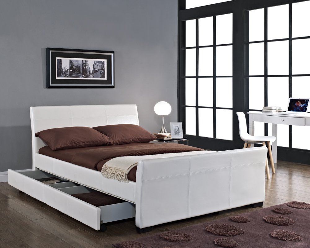 New Stunning Double King Size Faux Leather Sleigh Bed In Brown