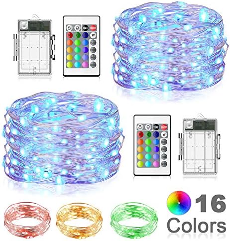 LED String Lights, Beiwas 2 Pack Battery Operated Fairy Lights 16 Colors 16ft Outdoor Indoor String Lights with Remote Control LED Lights for Bedroom,Patio,Outdoor Garden,Stroller,Christmas Tree