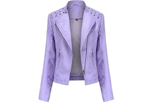 Lu's Chic Women's Motorcycle Jacket Fashion Dressy Vegan Leather Biker Coat Light Slim Fit Crop Blazer Moto Jacket
