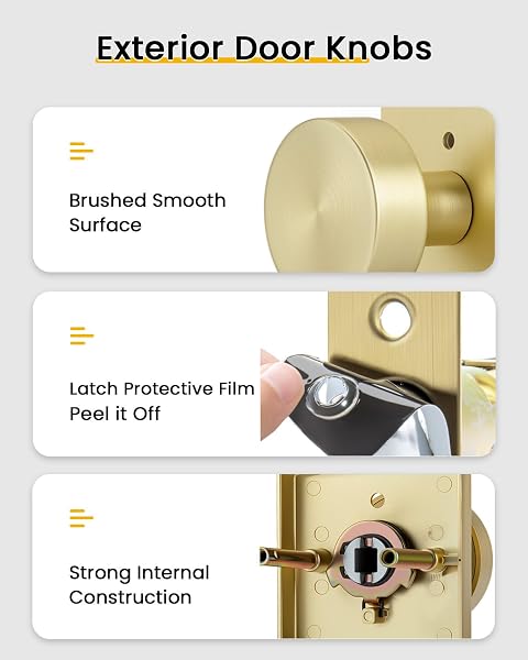 GOLDENWARM 2 PACK BRUSHED GOLD DOOR KNOB WITH DEADBOLT, CONTEMPORARY GOLD DOOR KNOBS EXTERIOR WITH DEADBOLT ZINC-ALLOY HEAVY DUATY BRASS FRONT DOOR KNOB AND DEADBOLT SET